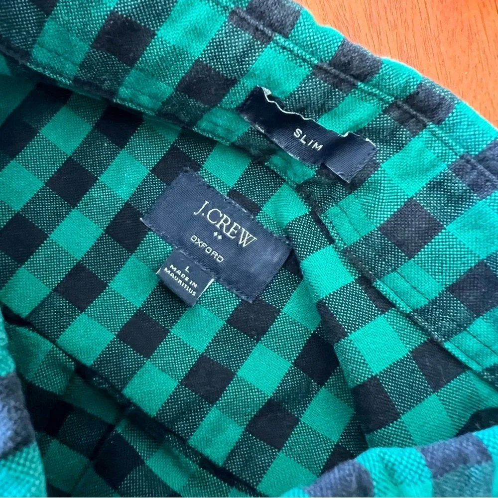 J Crew Button Down Shirt Large Black Green